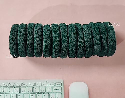 Image of Elina 20 Green Elastic Ponytail Holder Hair Rubber Ties Head Bands Soft Cotton Thick Thin Hair Wear for School Girls, Kids, Women Accessories (Pack of 20)(Green)