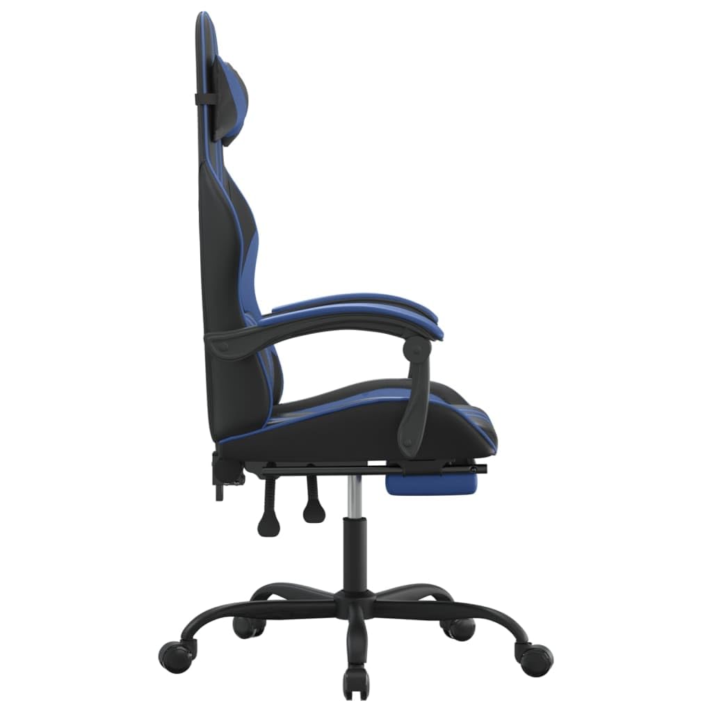 Gaming-Stuhl mit Fußstütze Kunstleder Ergonomischer Bürostuhl Drehstuhl 135° Neigbar Massage-Lendenkissen Schwarz Blau