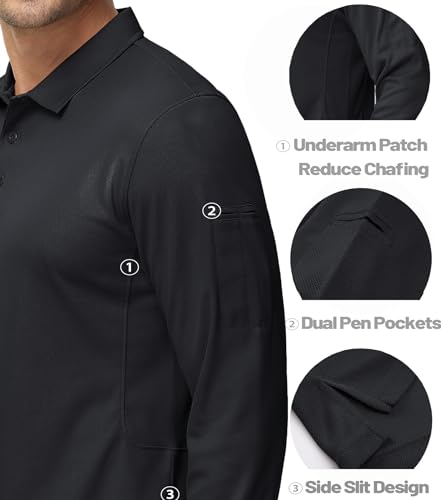 MAGCOMSEN Men's Polo Shirts 3 Button Quick Dry Performance Long Sleeve Tactical Shirts Pique Jersey Golf Shirt4