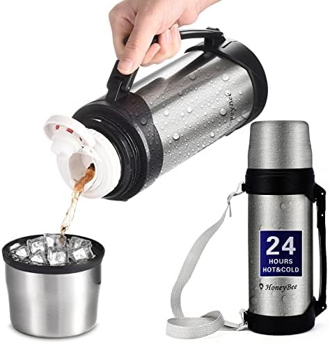 Vacuum Insulated Bottle Coffee Thermos,41 Ounce,Thermos for Hot Drinks,Keep Liquid Hot or Cold 24 Hours,Thermos with Strap&Perfect Size Cleaning Brush,Portable,Bpa-Free Termos Para Cafe