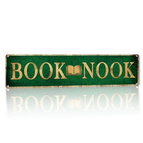 Vintage Book Nook Decorative Metal Sign - 16x4 Inches Library Sign for Reading Nook, Study Room, and Bookshelf