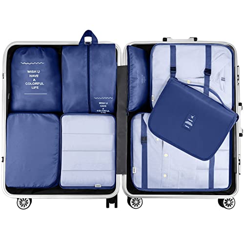 Image of MURISE Packing Cubes for Travel, 8 Pcs Suitcase Organiser Bags for Travel Essentials, Durable Luggage Organiser Set, Packing Organisers, Suitcase Organiser System for Men /Women, Darl Blue