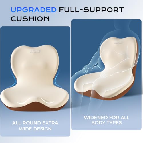 Image of Coverado Car Seat Cushion and Lumbar Support Pillow One Piece, Memory Foam Ergonomic Back Support Driving Seat Cushion for Back Pain, Non-Slip Washable Cushion for Car, Driver, Office