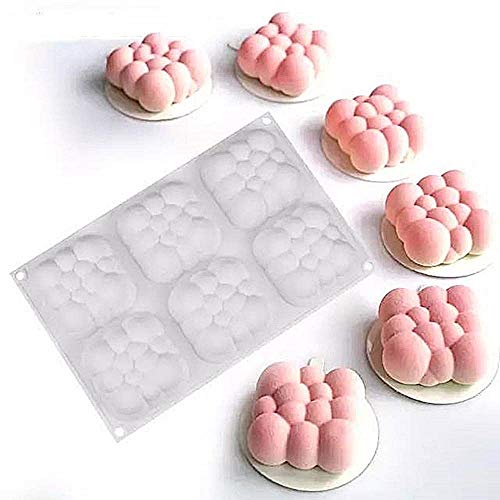 New 3D Cloud 6 Cavities Cake Mold White Silicone Mousse Moulds Square Bubble Molds for Baking Tools