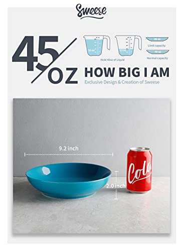 Sweese 113.107 Porcelain Large Salad Pasta Bowls - 45 Ounce 1.3 Quart - Set of 4, Steel Blue - Image 6