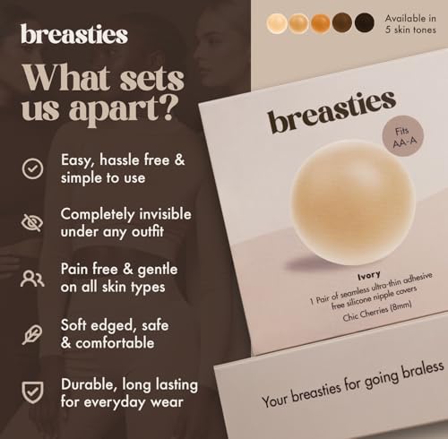 Breasties Nipple Cover - Adhesive-Free Silicone Nipple Pasties - Reusable Pasty Nipple Covers for Women with Travel Box and Storage Bag (Ivory, Peach B-DD Cups) - Image 4