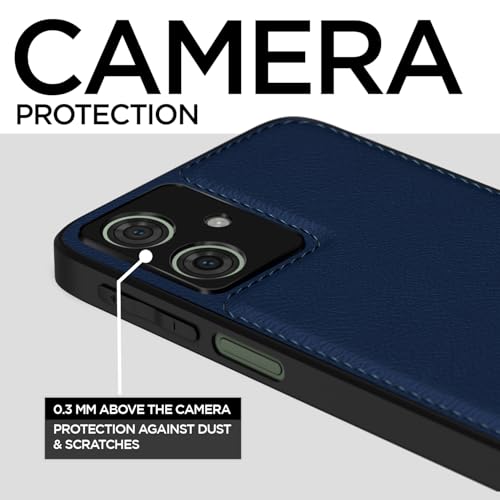Image of Amazon Basics Back Cover for Motorola Moto G54 5G / G54 Power 5G / G64 5G | Leather Finish | Raised Edges & Super Soft-Touch | Full Camera Protection Bumper Case (Blue)