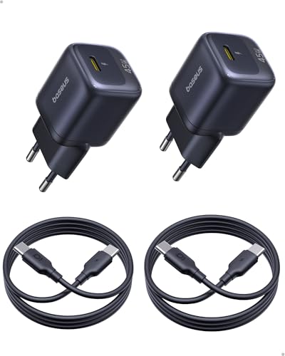 Cargador USB C 45W Baseus contra esperas eternas cargador rápido doble para iPhone 17 y Samsung S25