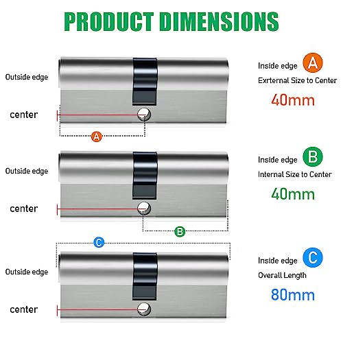 SISAV 40/40 Euro Lock Cylinder(80mm),Brass Material,Nickel Surface Treatment,High Security,Anti-Drill,with 3 Keys - Image 4