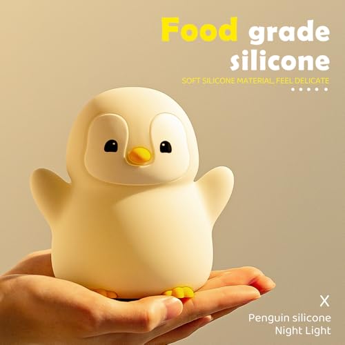 Image of Novelty Soft Penguin Silicone Night Light for Kids Room, Rechargeable Nursery Sleeping Nightlights, 2 Level Lighting Mode Table Lamp for Breastfeeding Toddler Decoration Kids Gifts