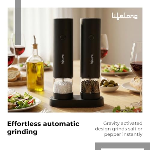 Image of Lifelong Electric Salt & Pepper Grinder Set | Automatic & Rechargeable Black Pepper Crusher, Mill & Shaker | One Hand Operation | Adjustable Coarseness & Refillable Tank with Clear View for Kitchen