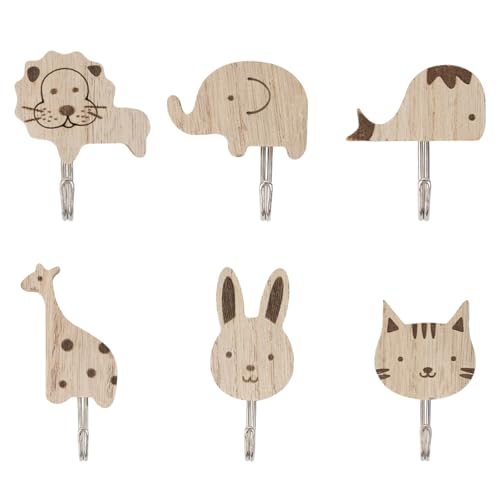 BRTNUP 6 ganchos para guardarropa para niños, en forma de animal, ganchos autoadhesivos para guardarropa, perchero infantil con bonitos motivos de animales, práctico colgador para ropa y accesorios