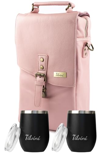 Pink Insulated Genuine leather wine tote bag