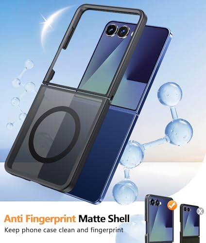 Image of FNTCASE for Samsung Galaxy Z-FLIP-7 Case: Magnetic Matte Phone Cases with Screen Protector Drop Proof Compatible with Magsafe Slim Rugged Shockproof Protective Translucent Cell Cover (C-Frosted Black)