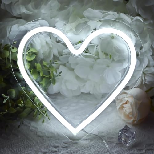 Image of SYLHOME Heart Led Neon Light Sign Battery Operated or USB Powered Bedroom Wedding Wall Sign Decor Valentines Day Birthday Christmas Gifts USB 7.87 inch X 7.28 inch Cold White