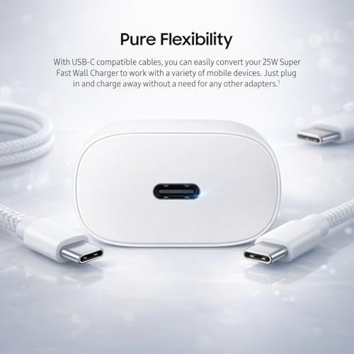 Image of 25W C-Type Super Fast Adapter Compatible with Samsung Galaxy M47 Charger Adapter for S24 /S23 /S23 fe /S22 /S26 /21 fe /A17 /F16 /M35 /M16 /M35 /M05 /A14, A15 /S24 fe /A16 5g, White