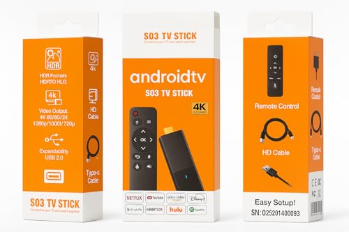 S03 TV Stick Android, 4K Ultra HD, Control Remoto, Compatible con Netflix Youtube Prime Video