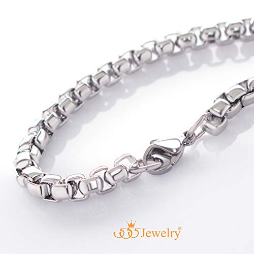 555Jewelry 5Mm Stainless Steel Box Chain Bracelet For Men & Women, Stainless Steel Bracelet For Men, Bracelet Chain For Men, Sliver, 9 Inch #TOP3