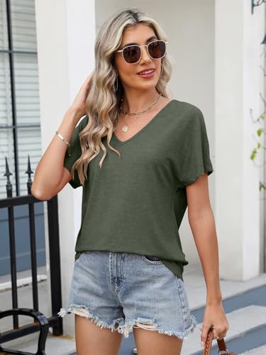 Women's V Neck Short Sleeve T Shirts Summer Casual Basic Loose Fit Tees Top 20253