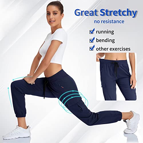 Women's Lightweight Cargo Joggers Quick Dry Hiking Pants Upf50+ Athletic Workout Casual Outdoor Pants With Zipper Pockets-Navy Blue-M #TOP1