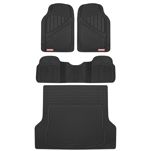 Image of Motor Trend FlexTough Baseline Rubber Car Floor Mats with Trunk Mat Cargo Liner, Front & Rear Combo Set fits Most Car SUV Van Coupe Sedan, Heavy Duty All Weather Trim to Fit