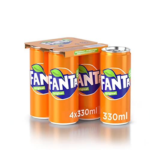 Fanta Original Gusto Di Arancia – 4 Lattine Da 330 Ml, Con Succo Di Arance Italiane, Senza Aggiunta Di Conservanti, Lattina 100% Riciclabile, Gusto Ri