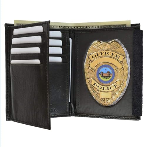 Generic 1 RFID Blocking Leather Wallet Badge Holder Sheriff Officer ID Police Shield Blk,Black