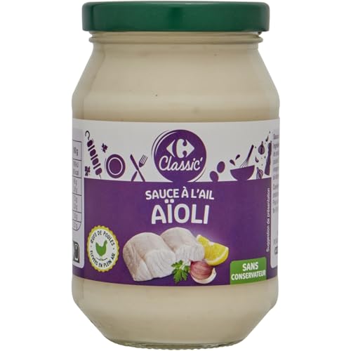 CARREFOUR CLASSIC - Sauce à L'Ail Aïoli - Sans Conservateur · Oeufs de Poules Élevées en Plein Air - Le Bocal de 245g - Le Lot De 4