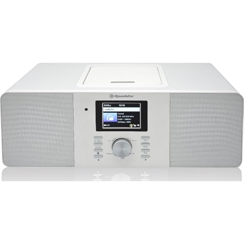 Roadstar IR-540D+BT/WH Micro-Système Radio Internet Wi-FI et Numérique Dab+/ FM, Lecteur CD-MP3, Bluetooth, USB pour Recharge Rapide, AUX in, Télécommande, Connexion pour Casque, Blanc