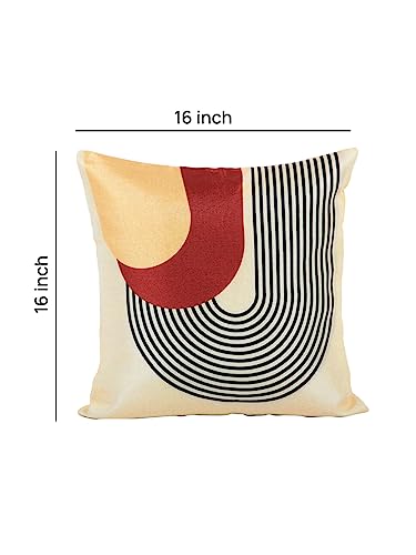 Image of ROMEE Designer Geometric Printed Cushion Covers 16 inch x 16 inch Set of 5 | Decorative Square Jute Throw Pillow /Cushion Cover for Living Room, Sofa, Couch, Bedroom (Beige)