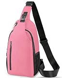 Crossbody Sling Bag for Women & Men, Waterproof Sling Backpack with USB Charging Port, Lightweight Shoulder Chest Bag for Hiking, Travel (Pink)