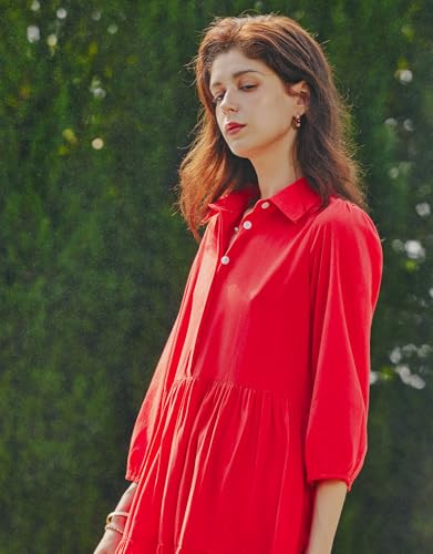 Image of Women Button Down Maxi Shirt Dress Long Sleeve Flowy Tiered Collared Dresses with Pockets