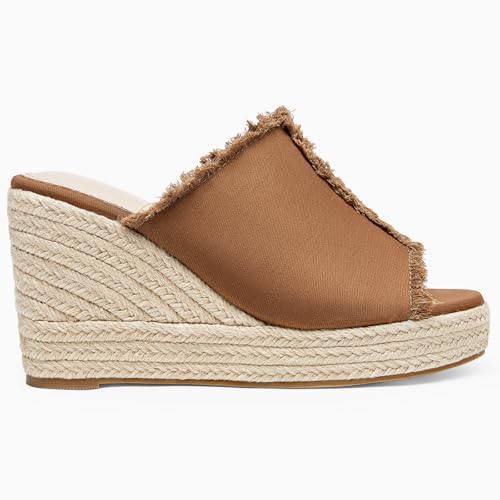 Image of Juliet Holy Womens Wedge Sandals Peep Toe Denim Slip On Backless Espadrilles Platform Sandal Shoes