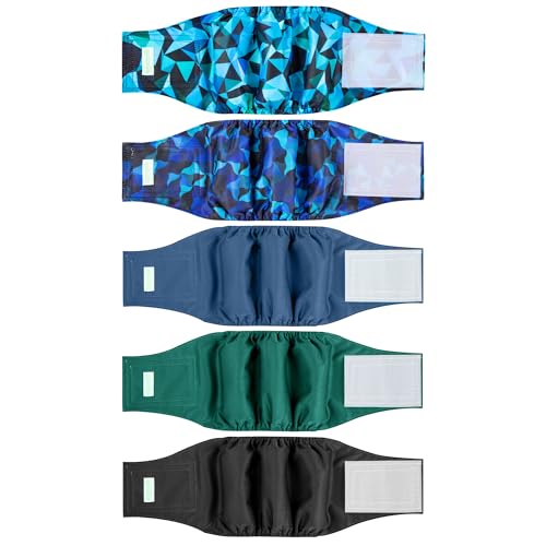 Image of wegreeco Small Dog Diapers Male,Reusable Belly Bands for Male Dogs,Washable Doggie Puppy Male Diapers Wraps,Medium Large Size (5 Pack XX-Large, Dark Geometry)