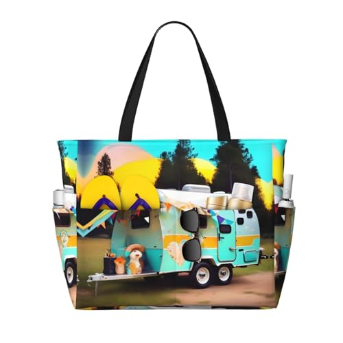 Sac à bandoulière imperméable Happy Camper pour protéger vos affaires du sable et de l'eau à la plage