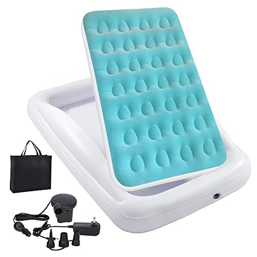 Inflatable Kids Travel Bed Toddler Air Mattress Set - Portable Blow Up Mattress Sleeping Bed Cot with Security Bed Rails and Electric Pump Ideal for Road Trip Camping Sleepovers etc. (Upgraded)