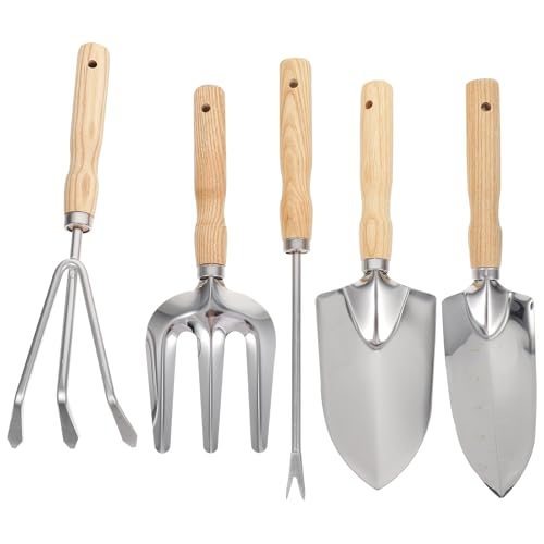 Set de 5 herramientas de jardinería con mango de madera miniatura 1