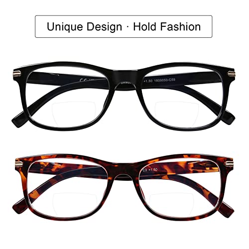 Image of DOOViC Bifocal Reading Glasses Blue Light Blocking Black /Tortoise Spring Hinge Quality Readers for Men and Women, C1+c3, 3