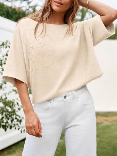 Image of Cicy Bell Womens Half Sleeve Sweaters Oversized Boat Neck Knitted Pullover Sweater Trendy Casual Loose Fit Fall Tops