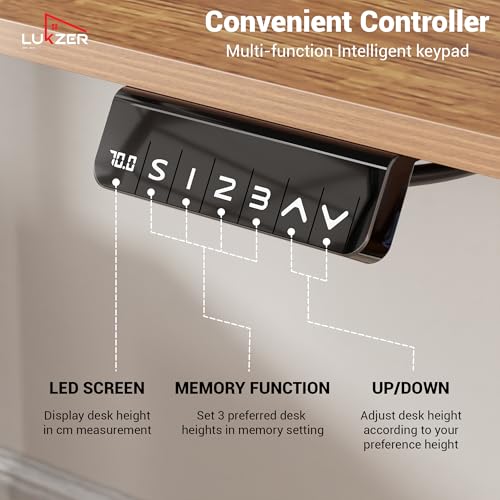 Image of Lukzer Electric Height Adjustable Desk | Dual Motor with Memory Controller Sit-Stand Study Table | Ergonomic Computer Desk for Work from Home | 1 Year Warranty (EST-002 /Black & Oak Brown /140x60 cm)