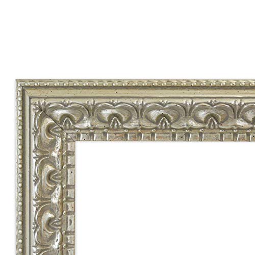 Image of Golden State Art, 11x14 Ornate Finish Photo Frame, Silver Beige Color, with White Mat for 8x10 Picture & Real Glass
