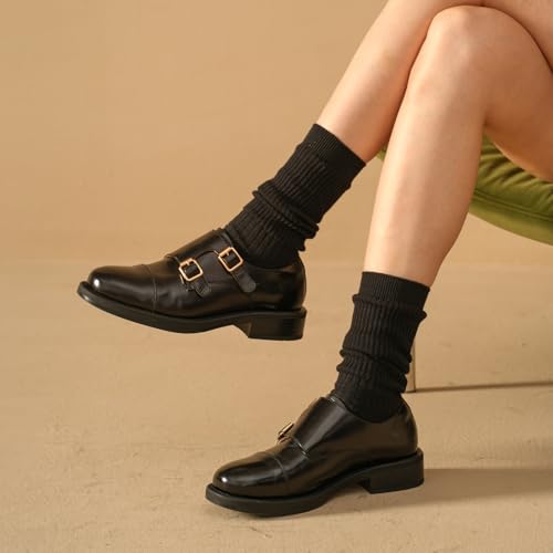 Image of BEAU TODAY Women Monk Strap Loafers Cap Toe Business Causal Loafer Shoes