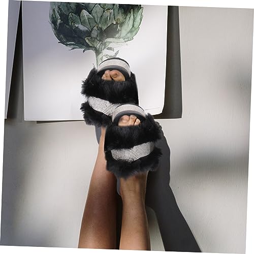 Stylish Thick Sole Rhinestone Slippers for Women Warm Plush Home Footwear Breathable and Moisture-absorbing Design for Winter Indoor Use3