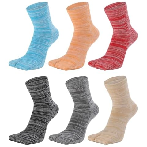 HONOW Women's Tabi Split Toe Flip Flop Socks Big Two Toe Cotton Colorful Crew Athletic Pack of 6 Cover