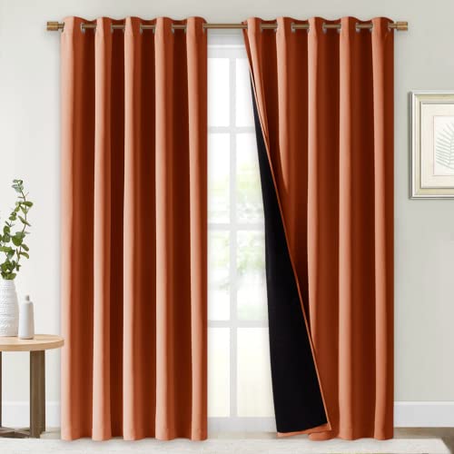 Image of NICETOWN 100% Blackout Window Curtain Panels, Cold and Full Light Blocking Drapes with Black Liner for Nursery, 84 inch Drop Thermal Insulated Draperies (Burnt Orange, 2 Pieces, 70 inch Wide Each Panel)