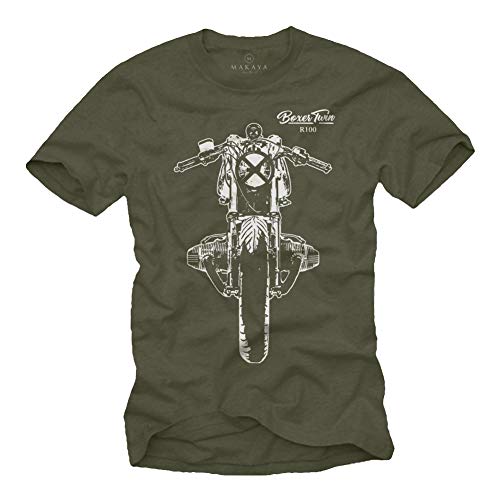 Camiseta Moto Hombre MAKAYA Cafe Racer Boxer Twin R100 de Algodón