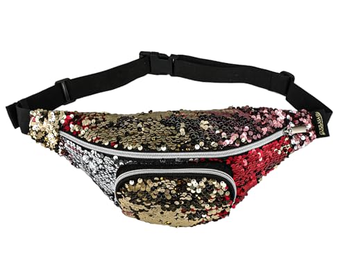 Sparkly Crossbody Bags Glitter Fanny Pack for Women Belt Bag Disco Fanny Pack GoldFanny Pack Waist Pack with Adjustable Strap Shiny Festival Fanny Pack with Zipper Pocket(Gold)