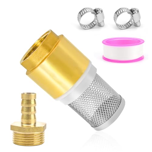 SRJQXH Rückschlagventil Wasser, 3/4 zoll Saugfilter Set, Edelstahlfilter, Messing Fussventil mit Saugkorb, mit 3/4 zoll Außengewindeanschluss und Rohmaterialband, für Saugrohre, Pumpen