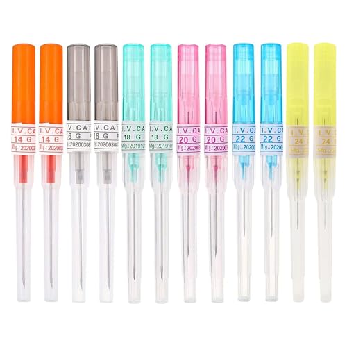 Moduzila Tattoo Piercing Needles, IV Catheter Piercing Needles for Ear Nose Lip Body Tattoo Piercing Supplies, 12pcs 14G 16G 18G 20G 22G 24G