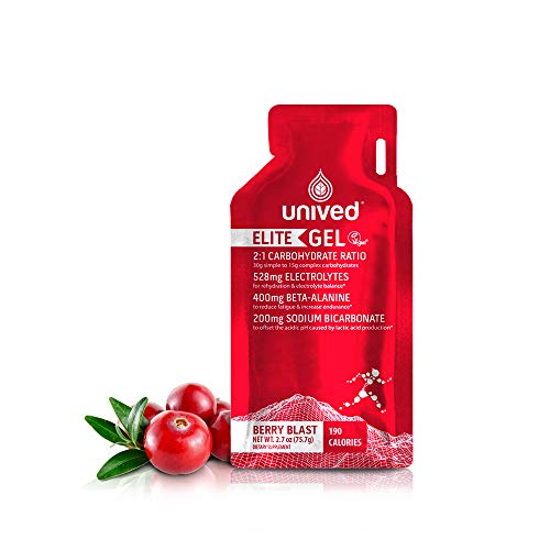 Image of Unived Elite Gel, 2:1 Carbohydrate Ratio, 45g Carbs, 528mg Electrolytes, 400mg Beta-Alanine, 200mg Sodium Bicarbonate, Sports Nutrition Energy Gel, Vegan & Gluten-Free, Berry Blast, 190kcal